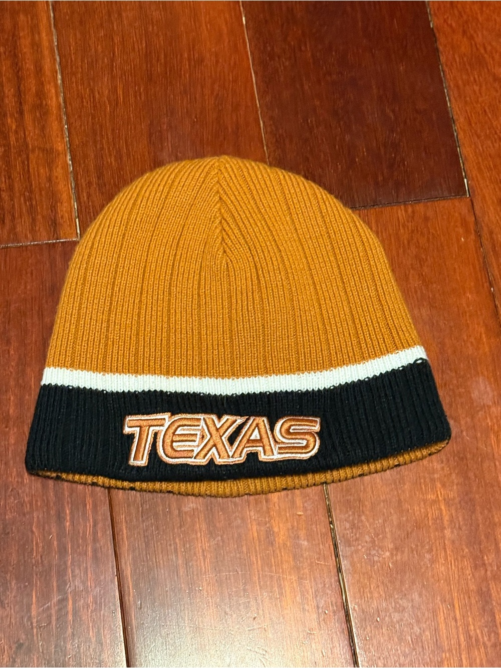 Texas Reversible Ribbed Beanie Hat - Burnt Orange and Black